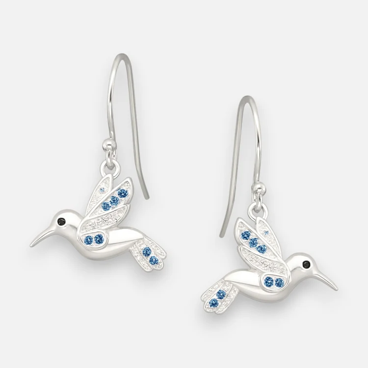 Aro Colibrí Circones Agua Marina Plata